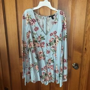 Light blue floral long sleeve romper